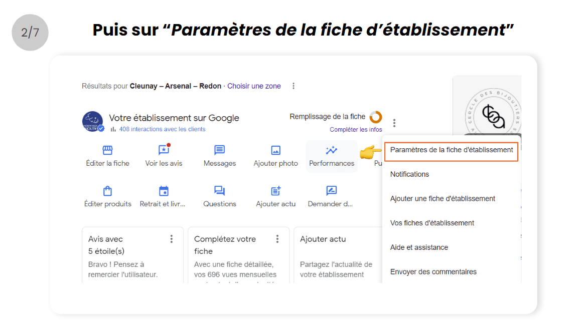 Screenshot fiche établissement Google
