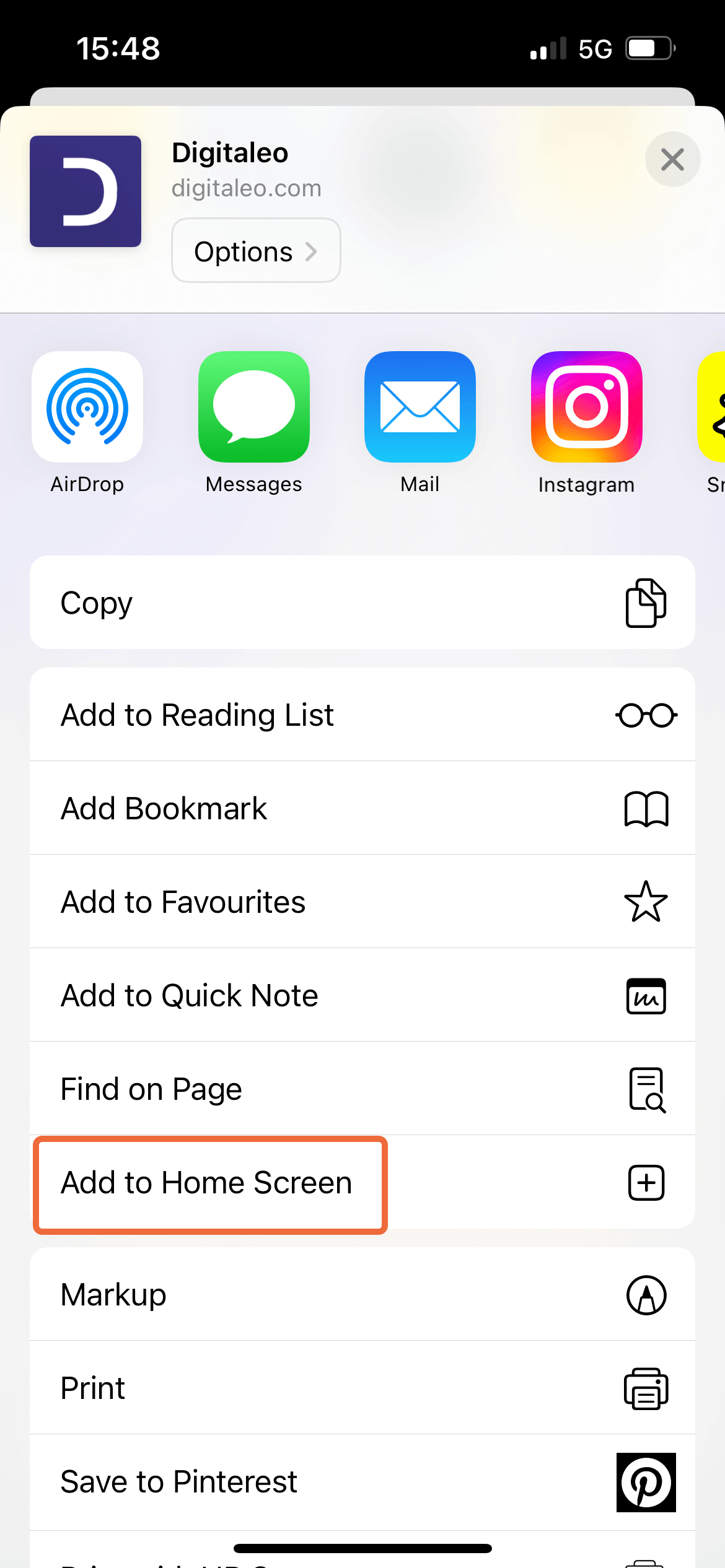 Install Mobile app Digitaleo - add to screen