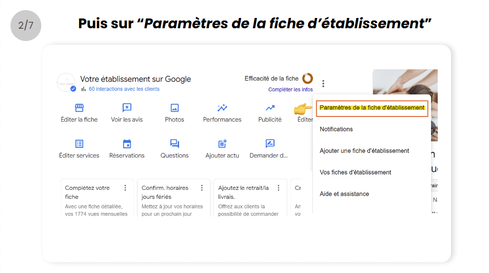 Screenshot interface fiche établissement Google