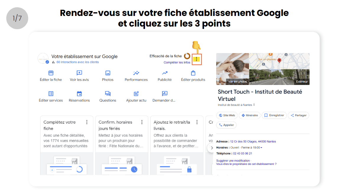 Screenshot interface fiche établissement Google