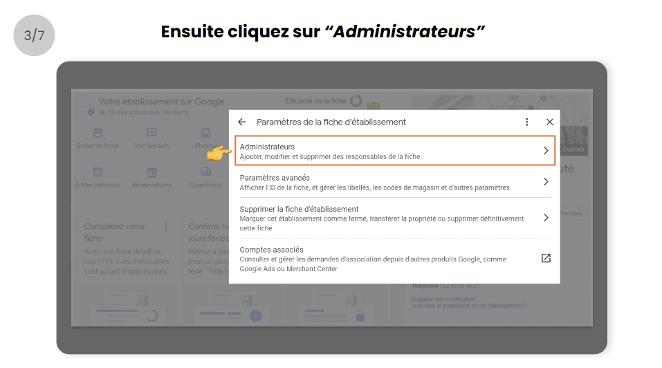 Screenshot interface fiche-paramètre de la fiche d'établissement