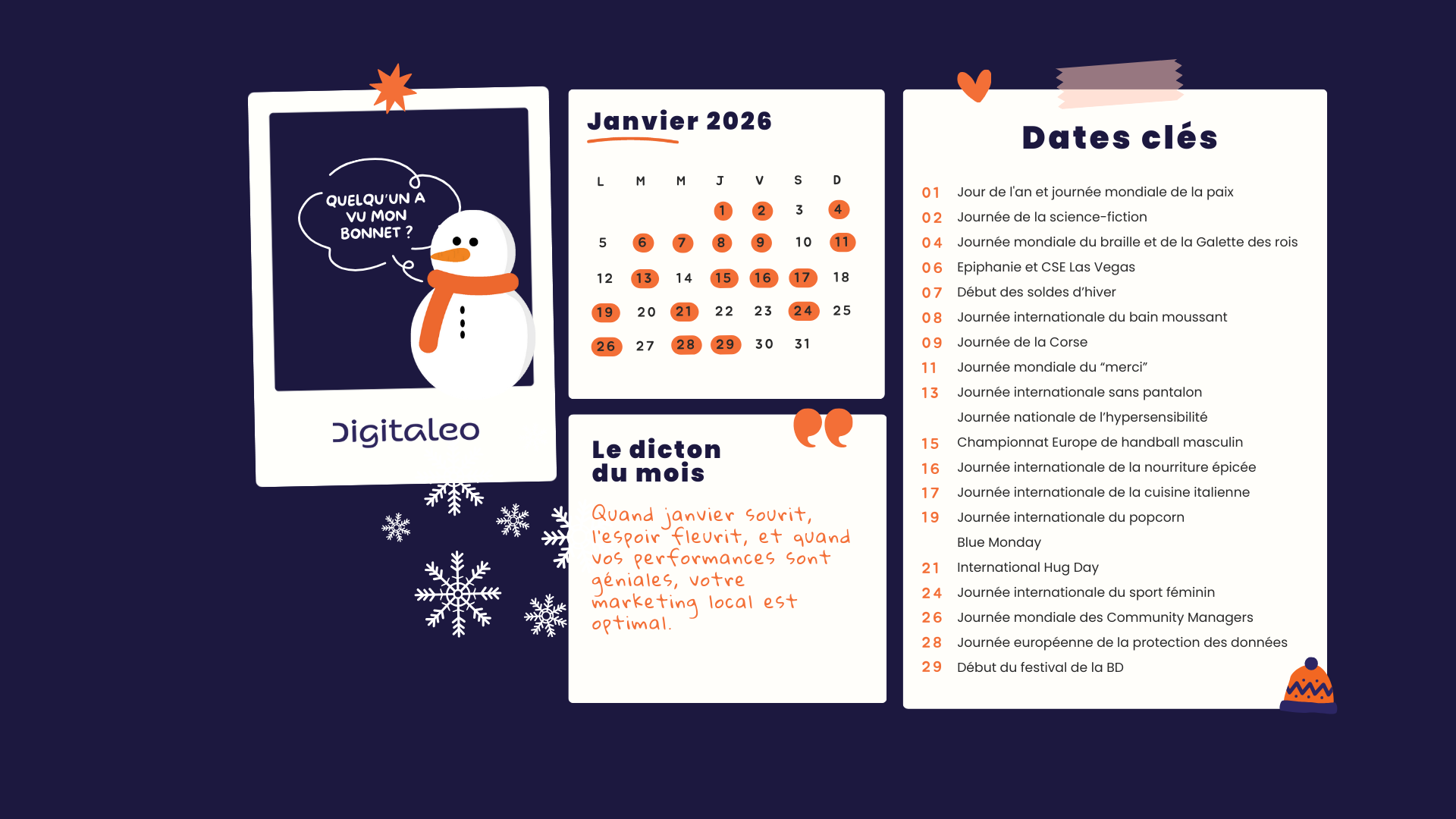 Calendrier marketing janvier fond écran