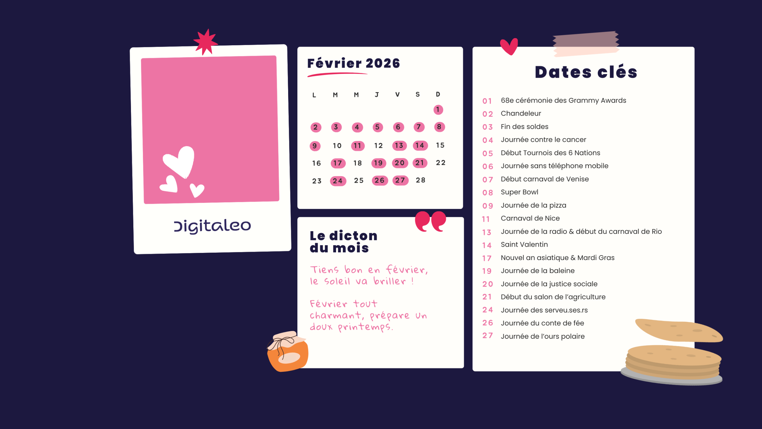 Calendrier marketing fond écran février